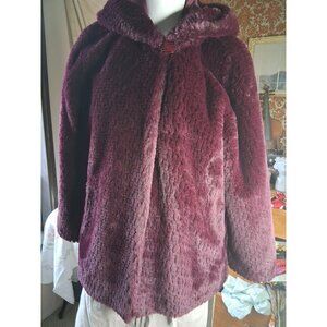 Regal Faux Fur Coat Women’s Oversized Maroon W Hood Medium